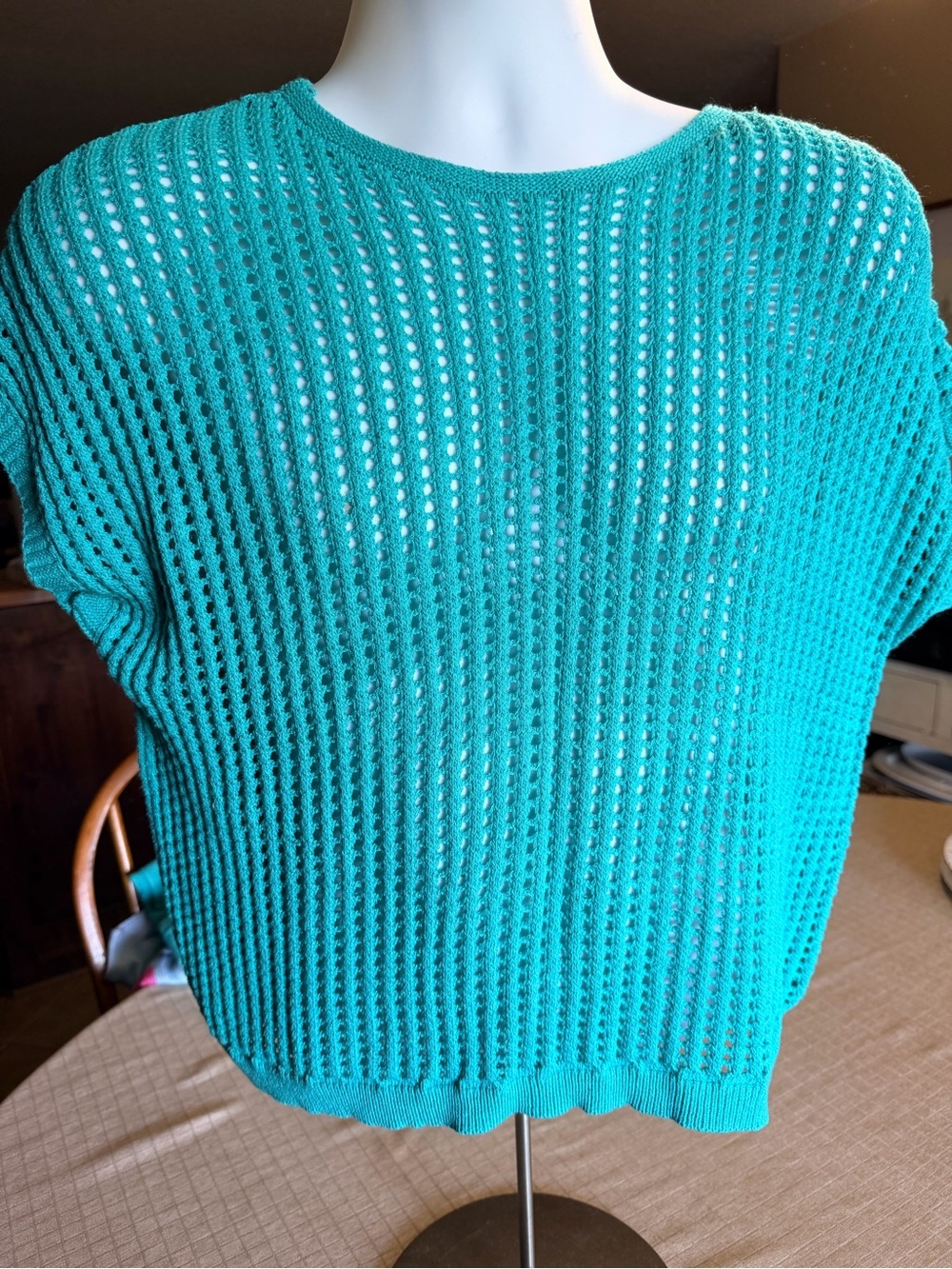 Zenana Outfitters Teal Open-Weave Crewneck Sweater